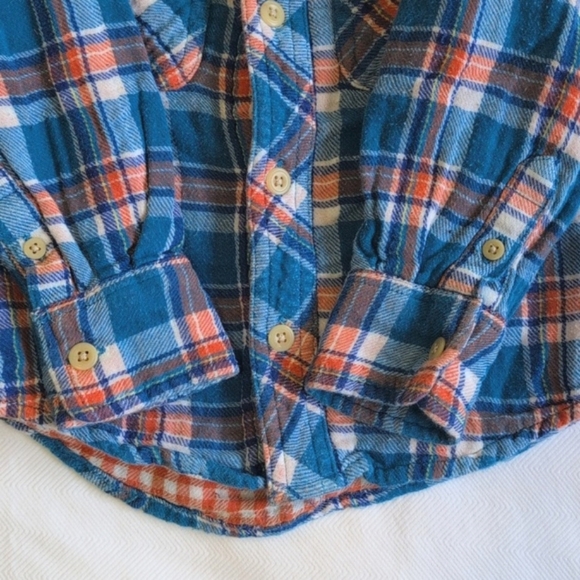 old navy soft blue plaid cotton flannel button down shirt 18 months baby boy - Picture 4 of 7